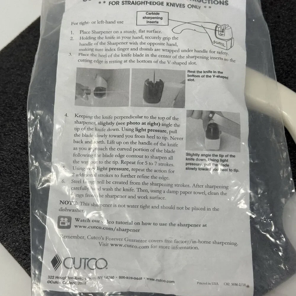 CUTCO White Brown Knife Sharpener Manual Handheld Pull Through Instructions